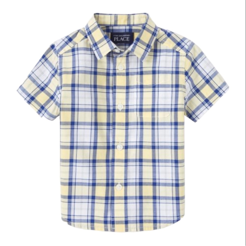 Childrens Place Short Sleeve Plaid Poplin Button Up Shirt Boys 2T